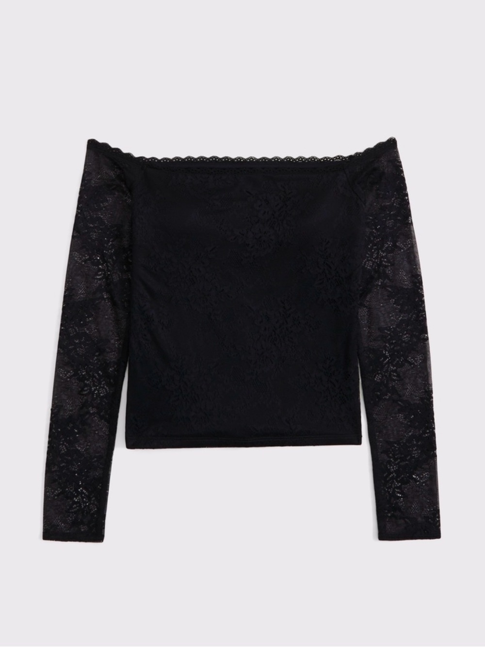 Bra Free Off-Shoulder Black Lace Long-Sleeve Top